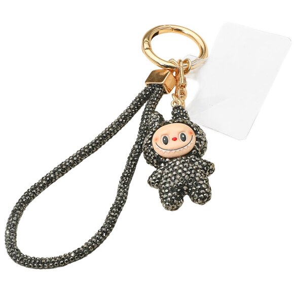 GRAY Bling Studded Monster Bunny Figure Phone Strap Keychain Bag Charm - Picture 3 of 5